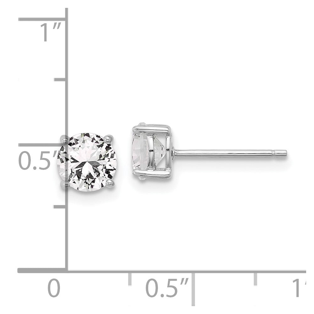 QE17111 Sterling Silver RH-plated 6mm Created White Sapphire Stud Earrings
