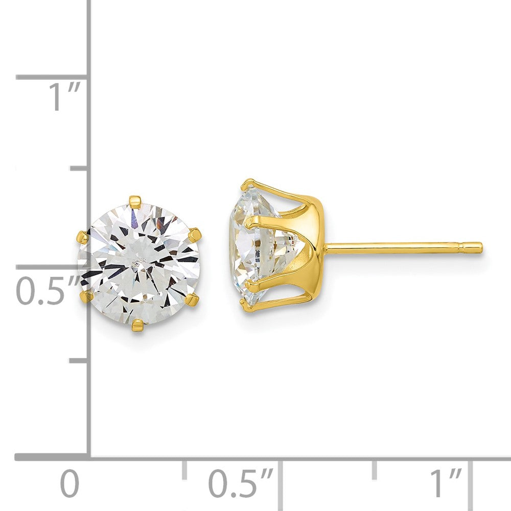 QE17112GP Sterling Silver Gold-tone Polished 8mm CZ Post Stud Earrings
