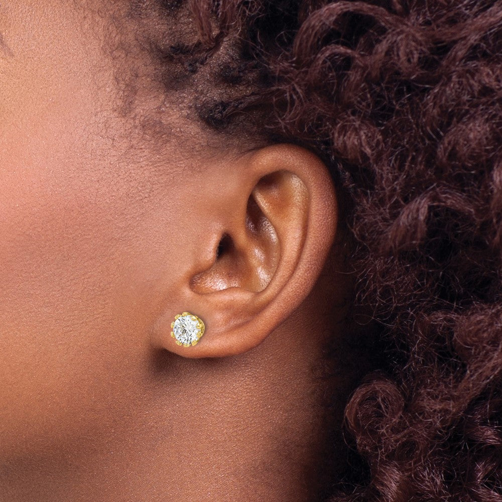 QE17113GP Sterling Silver Gold-tone 7mm CZ Crown Post Stud Earrings