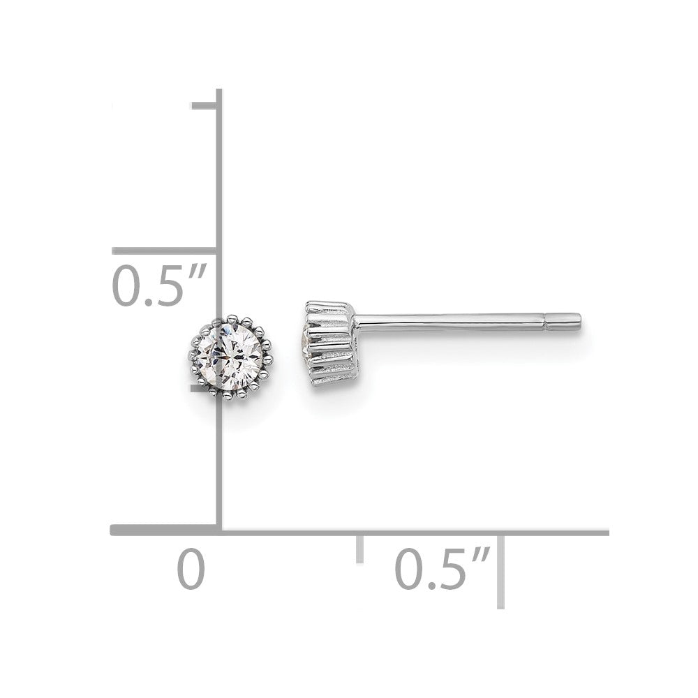 QE17114 Sterling Silver Rhod-plated 3mm CZ Grooved Bezel Post Stud Earrings