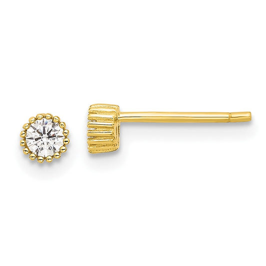 QE17114GP Sterling Silver Gold-tone 3mm CZ Grooved Bezel Post Stud Earrings