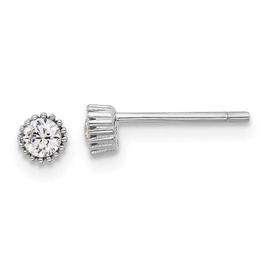 QE17114 Sterling Silver Rhod-plated 3mm CZ Grooved Bezel Post Stud Earrings