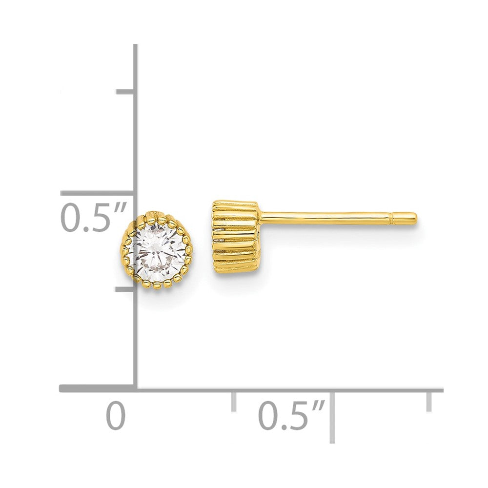 QE17115GP Sterling Silver Gold-tone 4mm CZ Grooved Bezel Post Stud Earrings