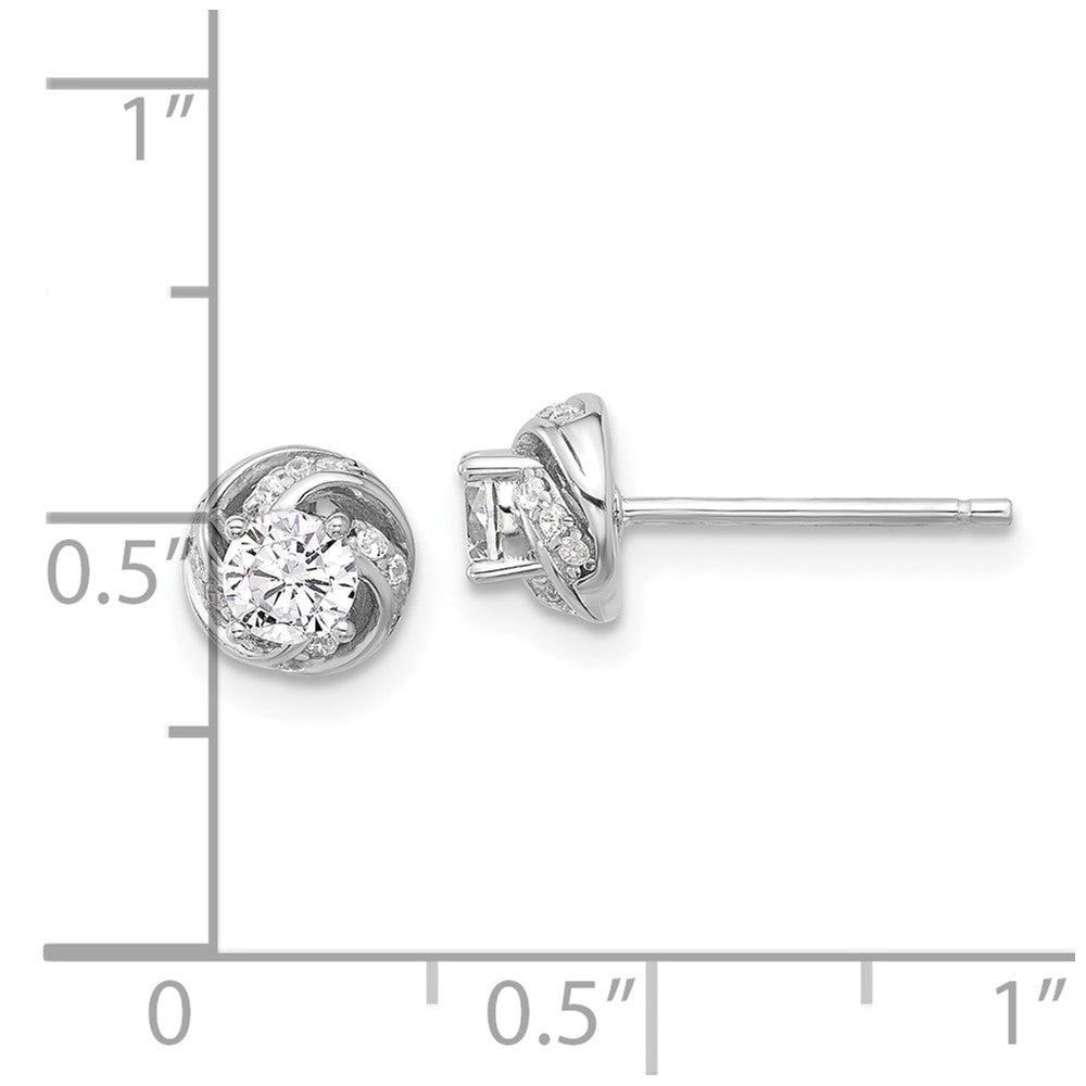 QE17122 Sterling Silver Rhodium-plated Polished Swirl CZ Circle Post Earrings
