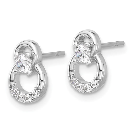 QE17126 Sterling Silver Rhod-plated Polished Fancy CZ Double Circle Post Earrings