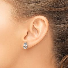 QE17126 Sterling Silver Rhod-plated Polished Fancy CZ Double Circle Post Earrings