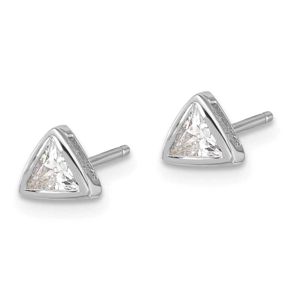 QE17127 Sterling Silver RH-plated Polished 4mm CZ Triangle Post Stud Earrings