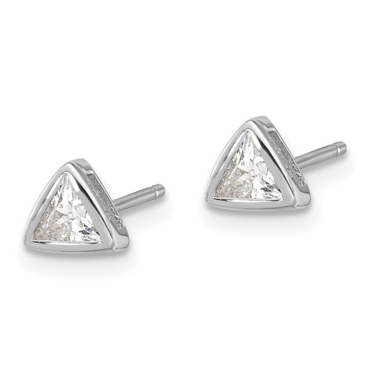 QE17127 Sterling Silver RH-plated Polished 4mm CZ Triangle Post Stud Earrings