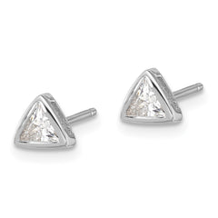 QE17127 Sterling Silver RH-plated Polished 4mm CZ Triangle Post Stud Earrings