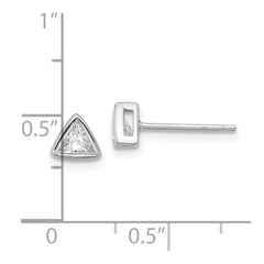 QE17127 Sterling Silver RH-plated Polished 4mm CZ Triangle Post Stud Earrings