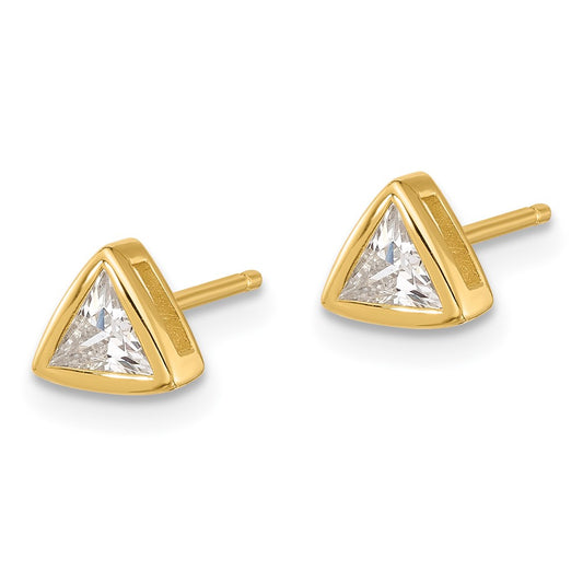 QE17127GP Sterling Silver Gold-tone Polished 4mm CZ Triangle Post Stud Earrings