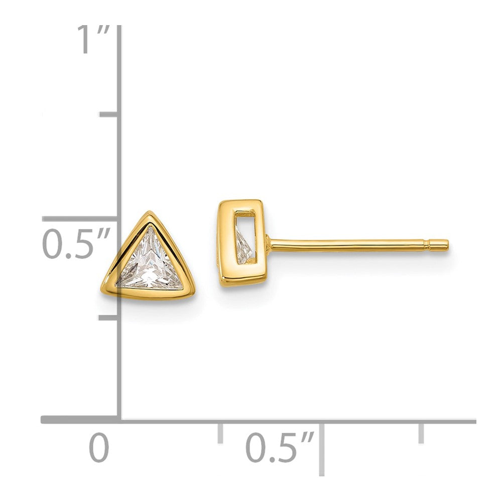 QE17127GP Sterling Silver Gold-tone Polished 4mm CZ Triangle Post Stud Earrings