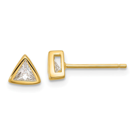 QE17127GP Sterling Silver Gold-tone Polished 4mm CZ Triangle Post Stud Earrings