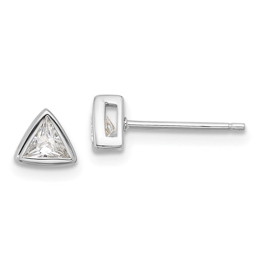 QE17127 Sterling Silver RH-plated Polished 4mm CZ Triangle Post Stud Earrings