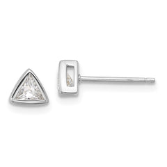 QE17127 Sterling Silver RH-plated Polished 4mm CZ Triangle Post Stud Earrings