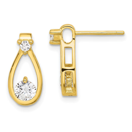 QE17134GP Sterling Silver Gold-tone Polished CZ Teardrop Post Earrings