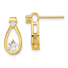 QE17134GP Sterling Silver Gold-tone Polished CZ Teardrop Post Earrings