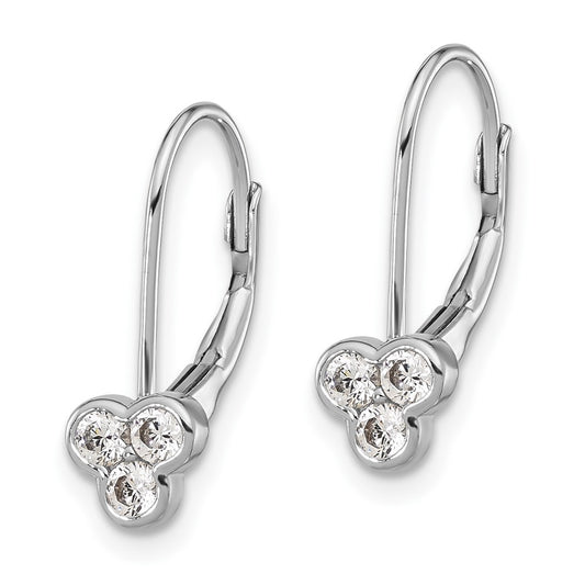 QE17136 Sterling Silver Rhodium-plated Polished Three CZ Leverback Earrings