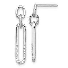 QE17140 Sterling Silver Rhodium-plated Polished CZ Link Post Dangle Earrings