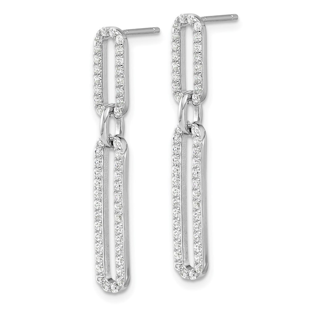 QE17141 Sterling Silver RH-plated Polished CZ Paperclip Post Dangle Earrings