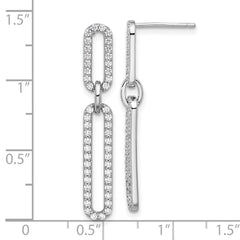 QE17141 Sterling Silver RH-plated Polished CZ Paperclip Post Dangle Earrings