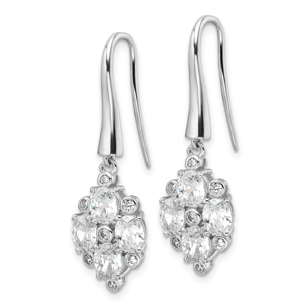 QE17142 Sterling Silver Rhod-plated Polished Fancy CZ Cluster Dangle Earrings