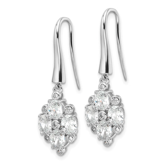 QE17142 Sterling Silver Rhod-plated Polished Fancy CZ Cluster Dangle Earrings