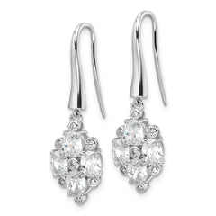 QE17142 Sterling Silver Rhod-plated Polished Fancy CZ Cluster Dangle Earrings