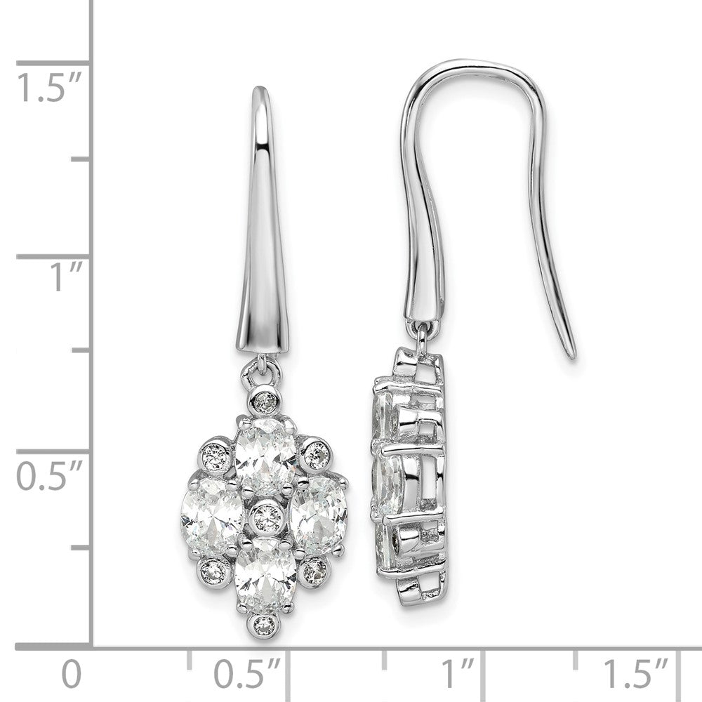 QE17142 Sterling Silver Rhod-plated Polished Fancy CZ Cluster Dangle Earrings