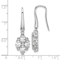 QE17142 Sterling Silver Rhod-plated Polished Fancy CZ Cluster Dangle Earrings