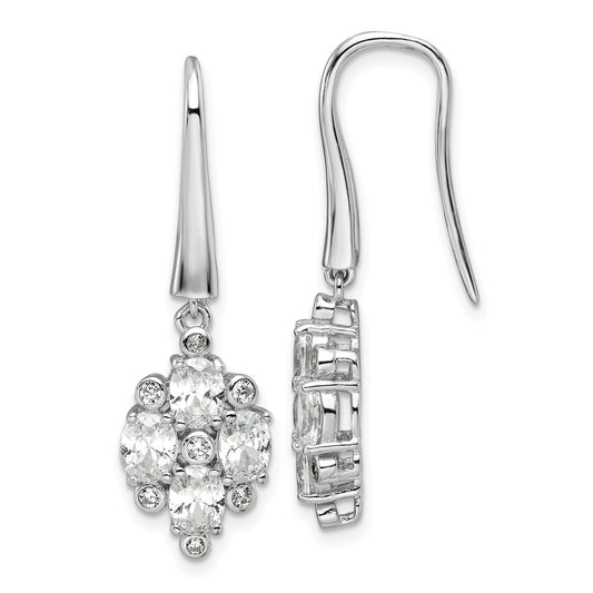 QE17142 Sterling Silver Rhod-plated Polished Fancy CZ Cluster Dangle Earrings