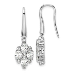 QE17142 Sterling Silver Rhod-plated Polished Fancy CZ Cluster Dangle Earrings