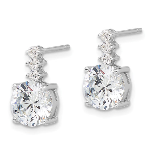 QE17151 Sterling Silver Rhodium-plated Polished 8mm CZ Post Dangle Earrings