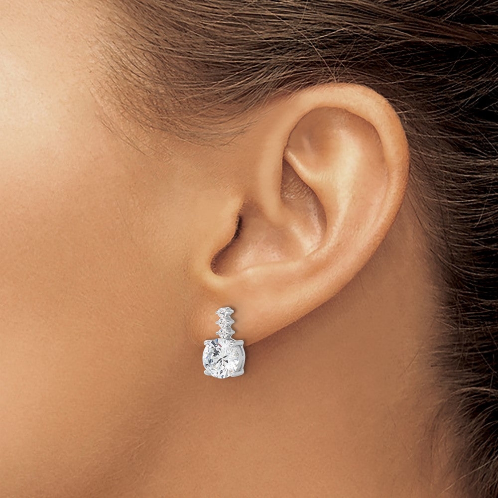 QE17151 Sterling Silver Rhodium-plated Polished 8mm CZ Post Dangle Earrings