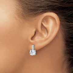 QE17151 Sterling Silver Rhodium-plated Polished 8mm CZ Post Dangle Earrings