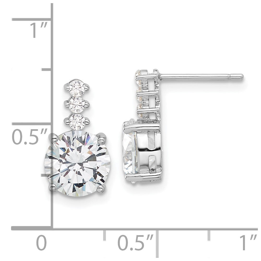 QE17151 Sterling Silver Rhodium-plated Polished 8mm CZ Post Dangle Earrings