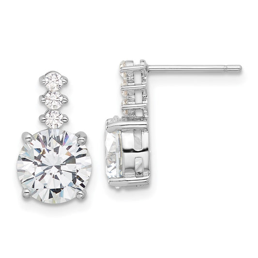QE17151 Sterling Silver Rhodium-plated Polished 8mm CZ Post Dangle Earrings