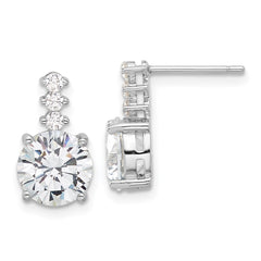 QE17151 Sterling Silver Rhodium-plated Polished 8mm CZ Post Dangle Earrings