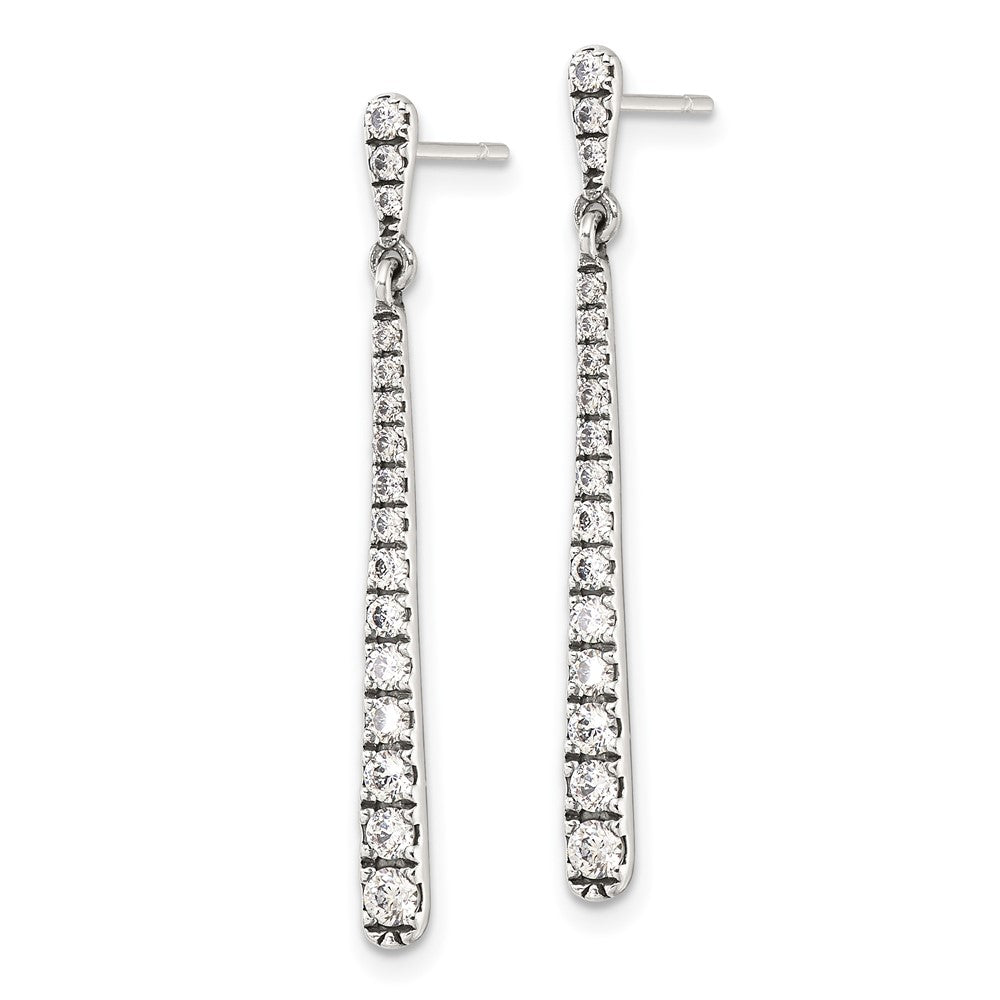 QE17153 Sterling Silver Polished & Antiqued Graduated CZ Post Dangle Earrings