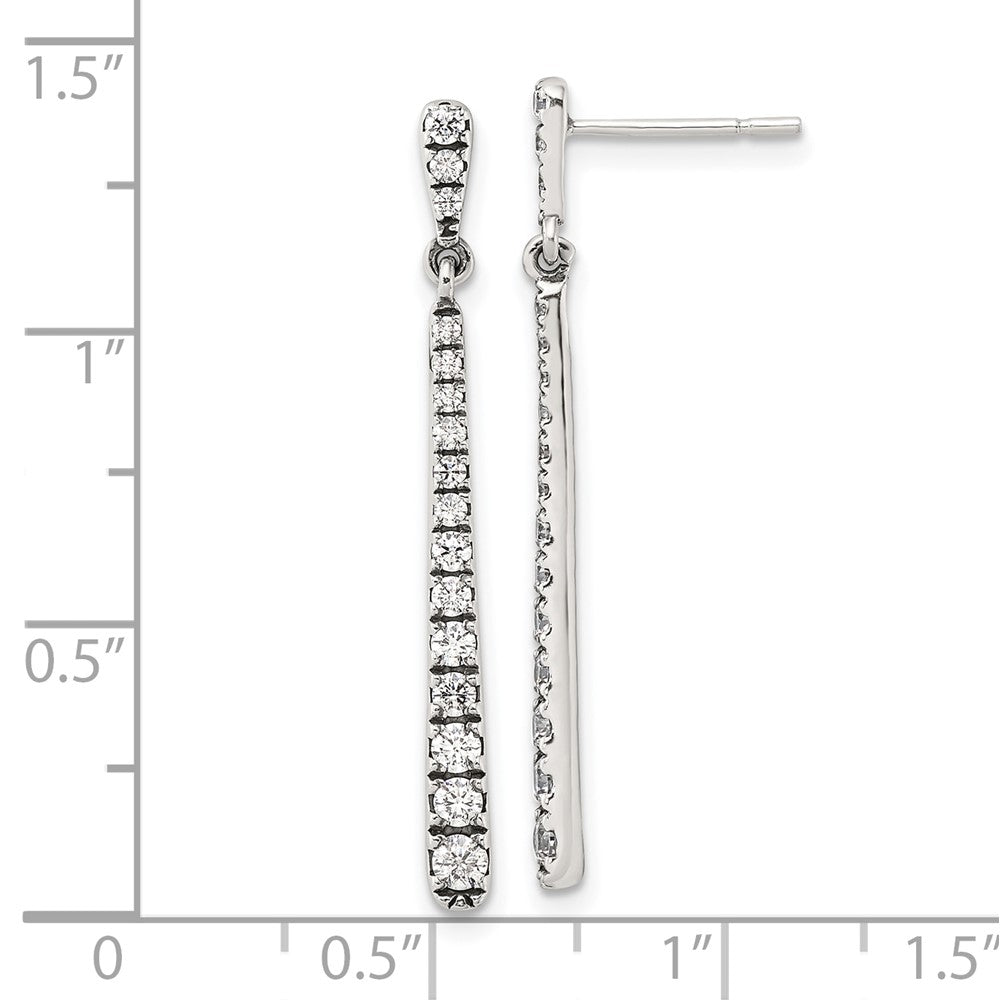 QE17153 Sterling Silver Polished & Antiqued Graduated CZ Post Dangle Earrings