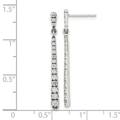 QE17153 Sterling Silver Polished & Antiqued Graduated CZ Post Dangle Earrings