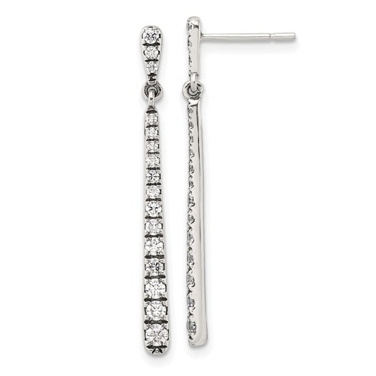 QE17153 Sterling Silver Polished & Antiqued Graduated CZ Post Dangle Earrings