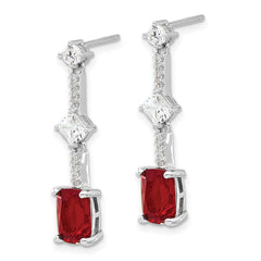 QE17154 Sterling Silver Rhod-plated Fancy Red & White CZ Post Dangle Earrings