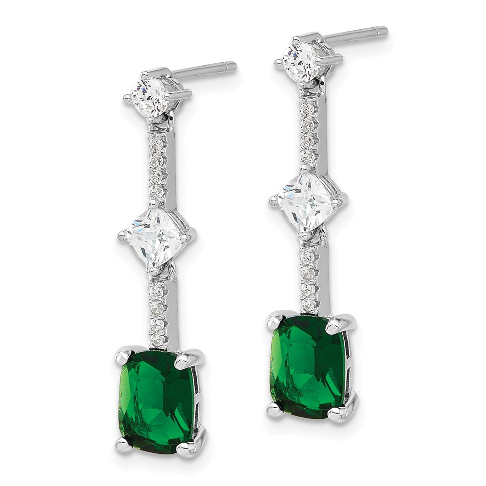 QE17156 Sterling Silver RH-plated Fancy Green & White CZ Post Dangle Earrings