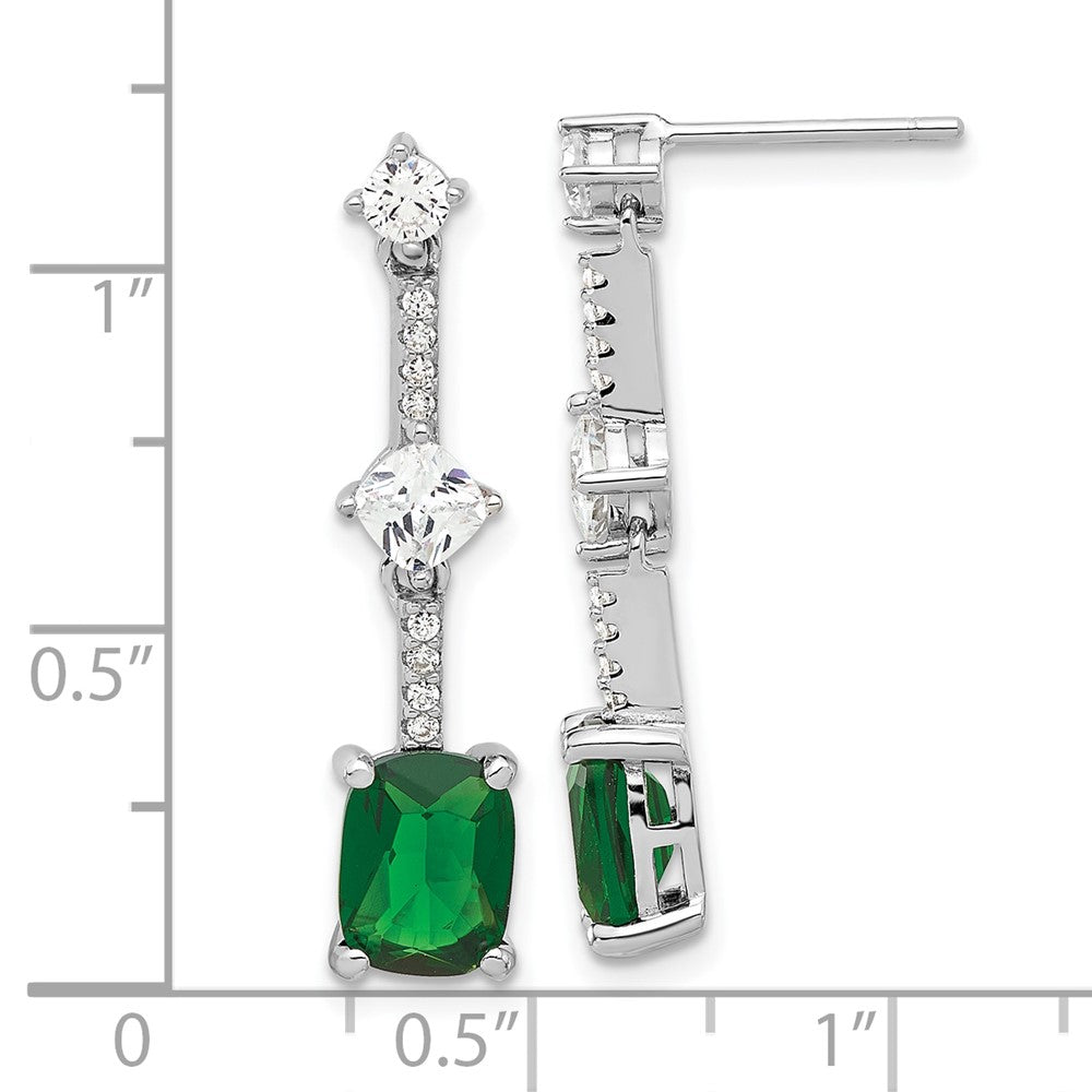 QE17156 Sterling Silver RH-plated Fancy Green & White CZ Post Dangle Earrings