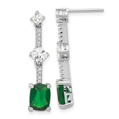 QE17156 Sterling Silver RH-plated Fancy Green & White CZ Post Dangle Earrings
