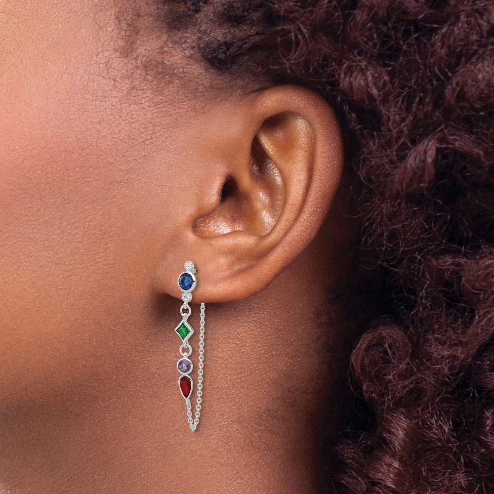 QE17157 Sterling Silver E-coated Multicolor CZ Front/Back Post Dangle Earrings