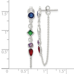 QE17157 Sterling Silver E-coated Multicolor CZ Front/Back Post Dangle Earrings