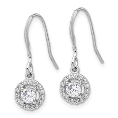 QE17159 Sterling Silver Rhodium-plated Polished Round CZ Halo Dangle Earrings