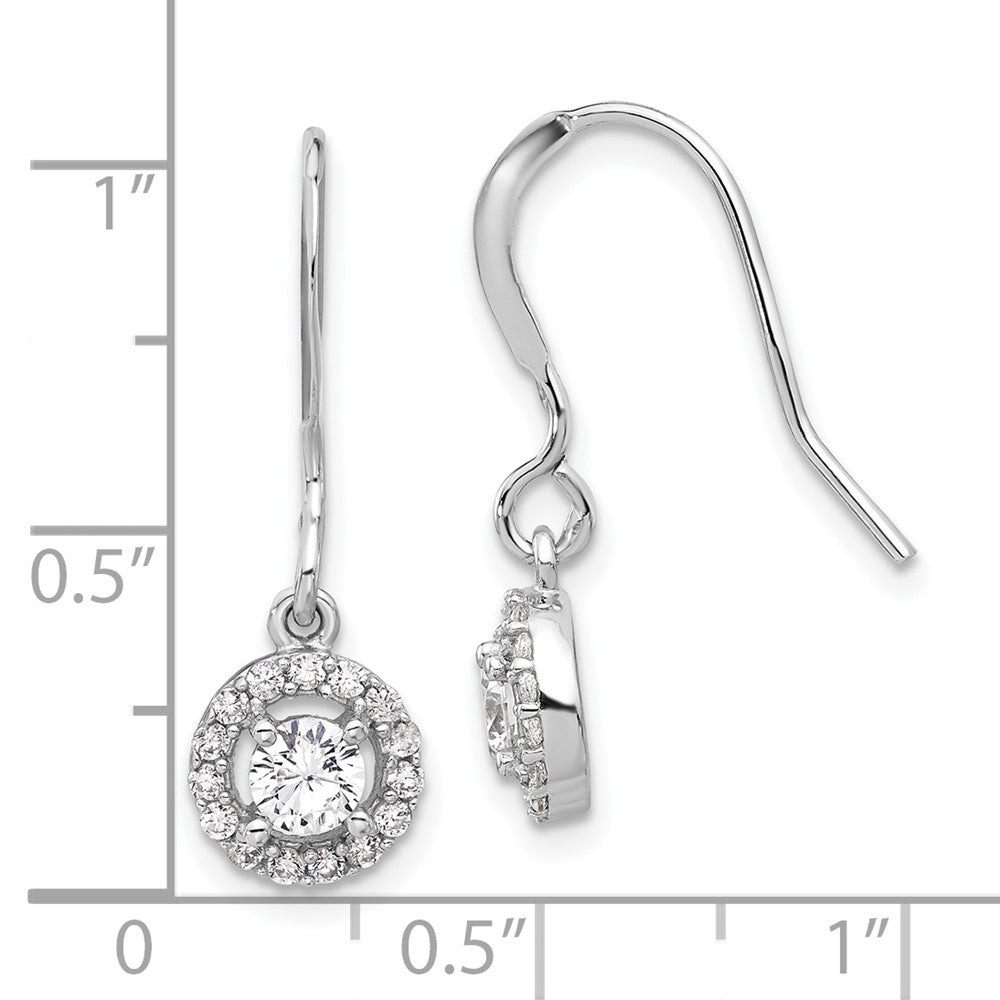 QE17159 Sterling Silver Rhodium-plated Polished Round CZ Halo Dangle Earrings